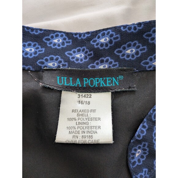 Ulla Popken Top Women's 16/18 Cottagecore Boho Blue Floral Pleats Button Tunic - Picture 4 of 11